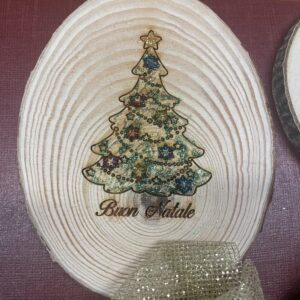 DISCO LEGNO LASERATO ALBERO DI NATALE CON GLITTER