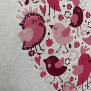 T-SHIRT CUORE CON UCCELLINI E STRASS