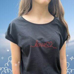 T-SHIRT CON STRASS SCRITTA LOVE