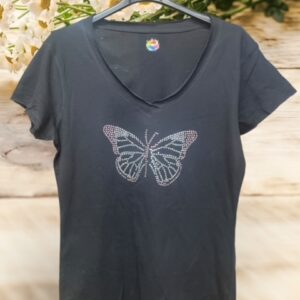 T-SHIRT FARFALLA BIANCO ROSA CON STRASS