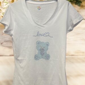 T-SHIRT CON ORSETTO LOVE E STRASS